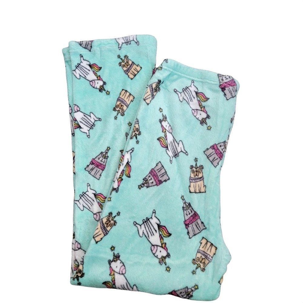 Warm & Snuggly Womens Blue Stretch Soft Kitty Unicorn Lounge Pants Size XLarge